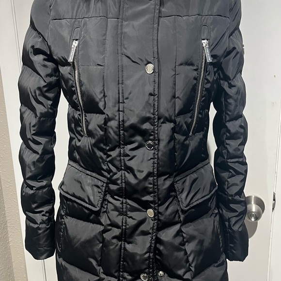 MICHAEL Michael Kors Black Puffer Jacket Mid-Length Belted - Picture 5 of 16